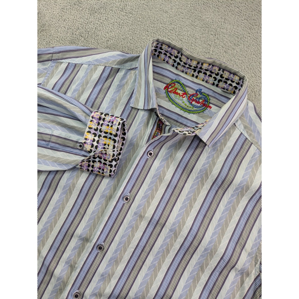 Robert Graham Mens Blue Grey Striped Long Sleeve Button Down Shirt Size Medium